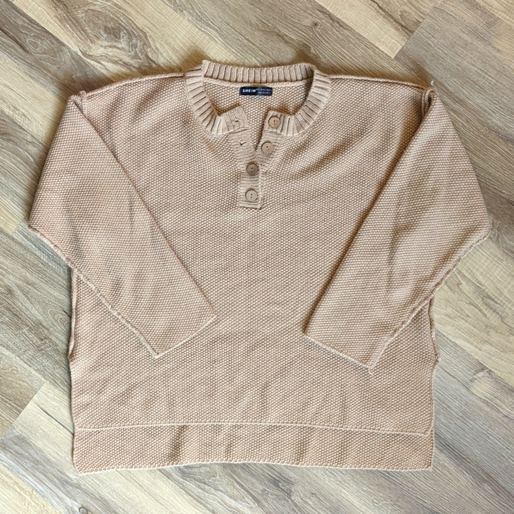 Half button drop shoulder sweater